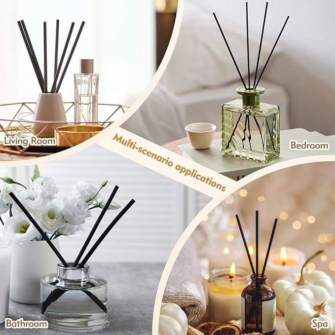 120 Pcs Reed Diffuser Sticks, 7.87 Inch Black Fibre Diffuser Sticks, Thick Reeds for Diffuser, Essential Oil Diffuser Sticks Refill for Aroma Fragrance Home Office Spa