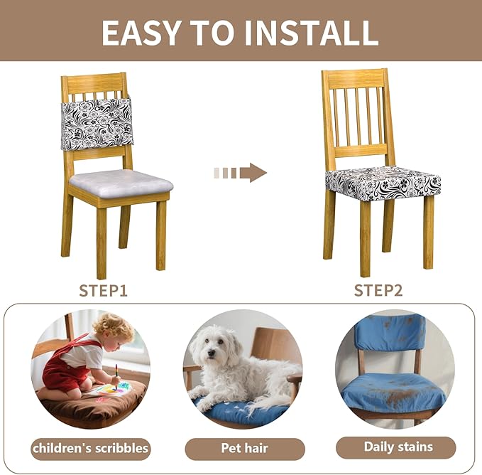 Stretch Dining Chair Seat Covers Set of 4,Dining Chair Slipcovers, Floral Printed Chair Covers,Soft Fabric Washable Upholstered Chair Seat Protector, No Rear Covers for Home Kitchen Dining Room