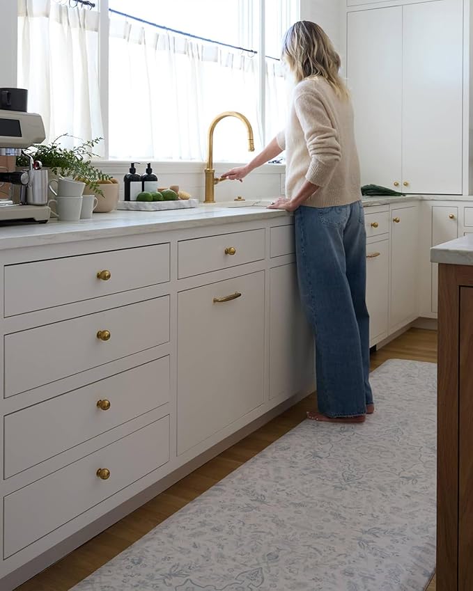 House of Noa Nama Standing Mat – Anti-Fatigue Cushioned Kitchen Mats for Floor | Ergonomic Bounce-Back Foam Kitchen Mats | Anti-Fatigue Mats for Kitchen & Standing | Emile Delft Blue | 22" x 54"