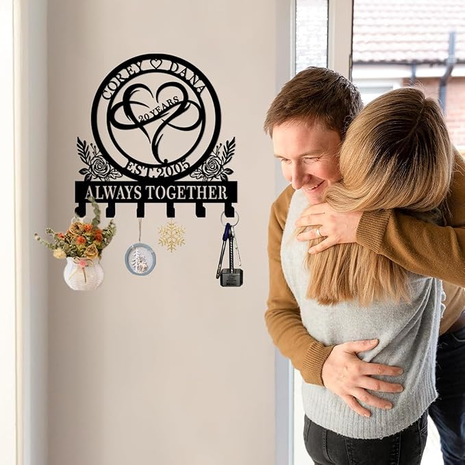 Personalized Gifts for Couples Infinite Heart Metal Hooks Custom Heart Metal Hooks Key Rack Personalized Key Holder for Wall Custom Key Hooks Key Holder for Wall Anniversary Wedding Gifts (Style 1)