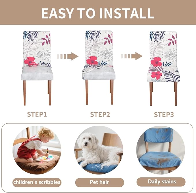 Stretch Dining Chair Covers Set of 4,Floral Print Chair Covers,Soft Removable Washable,Pet Friendly Furniture Protector,Universal Chair Slipcovers for Home, Kitchen,Ceremony Dining Room Seat