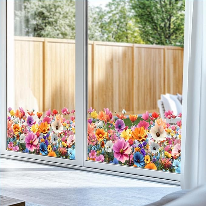 Realistic Wildflower Wall Decals | Peel and Stick Floral Wall Stickers – Removable Colorful Garden Bloom Vinyl Décor for Wall, Window, Entryway, Hallway, Office, or Seasonal Displays
