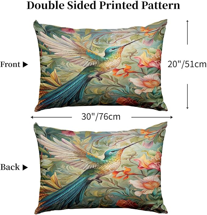 Hummingbird Pillow Protectors with Zipper Standard Size William Morris Pillow Covers Set of 2 Vintage Spring Floral Bird Pillowcases Chinoiserie Rustic Botanical Bed Pillow Covers 30"X20"