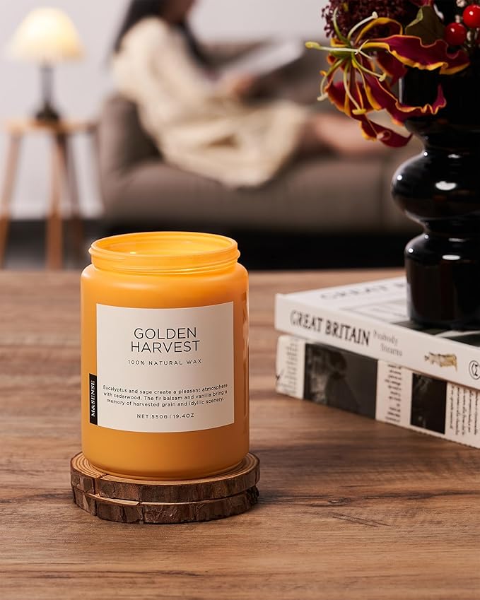 M&SENSE Fall Harvest Scented Candles, 19.4oz 110 Hours Large Natural Soy Long Lasting Slow Burning 2 Wick Scented Candle for Relaxing Stress Relief & Holiday