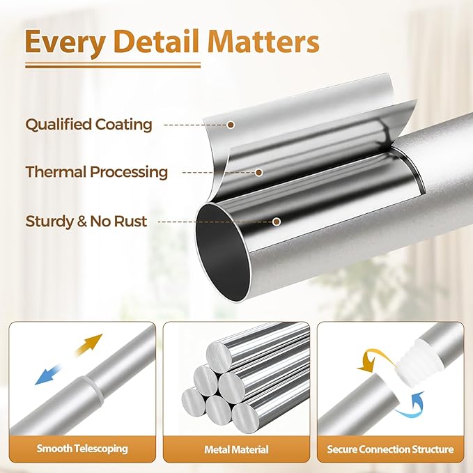 TONIAL 2 Pack Curtain Rods for Windows 48 to 84 Inch, Telescoping Splicing 3/4 Inch Single Rods for Windows Decorative Drapery Rod 32 to 86 with Small Finial, Silver