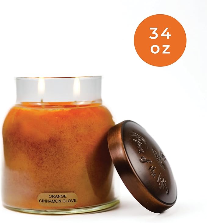 A Cheerful Giver — Orange Cinnamon Clove - 34oz Papa Scented Candle Jar with Lid - Keepers of the Light - 155 Hours of Burn Time, Gift for Women, Orange