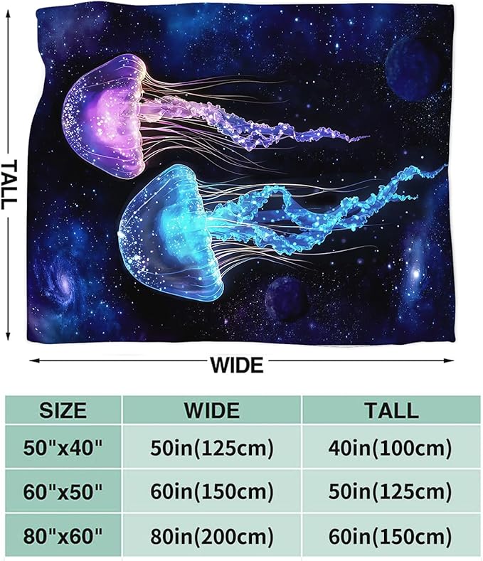 Tijuboni Jellyfish Throw Blanket Jellyfish Gifts for Girls Boys Women Men Kids Adults Soft Flannel Fleece Blanket for Couch Sofa Bed Home Decor 60"x80"