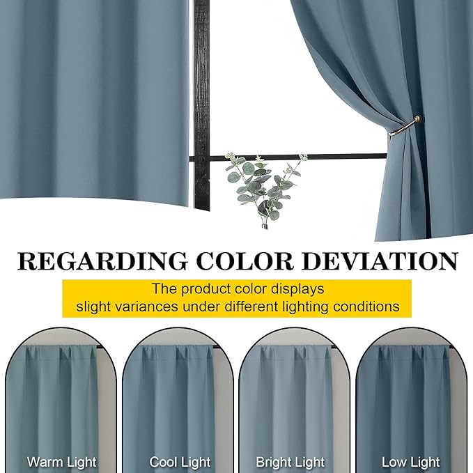 Extra Long Stone Blue Blackout Curtains for Bedroom Living Room 108 Inches Long 2 Panels, Soft Solid Room Darkening Thermal Insulated Window Treatments, Rod Pocket Curtain, 50" Wx108 L
