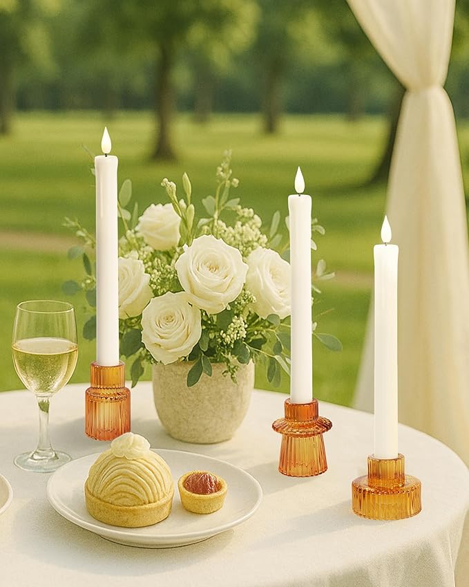 Homemory Colorful Glass Candle Holders, 6 Pcs Amber Tealight Candle Holder, Taper Glass Candlestick Holder, Votive Candle Holders for Tables Wedding Centerpieces, Shabbat, Home Decor, Christmas