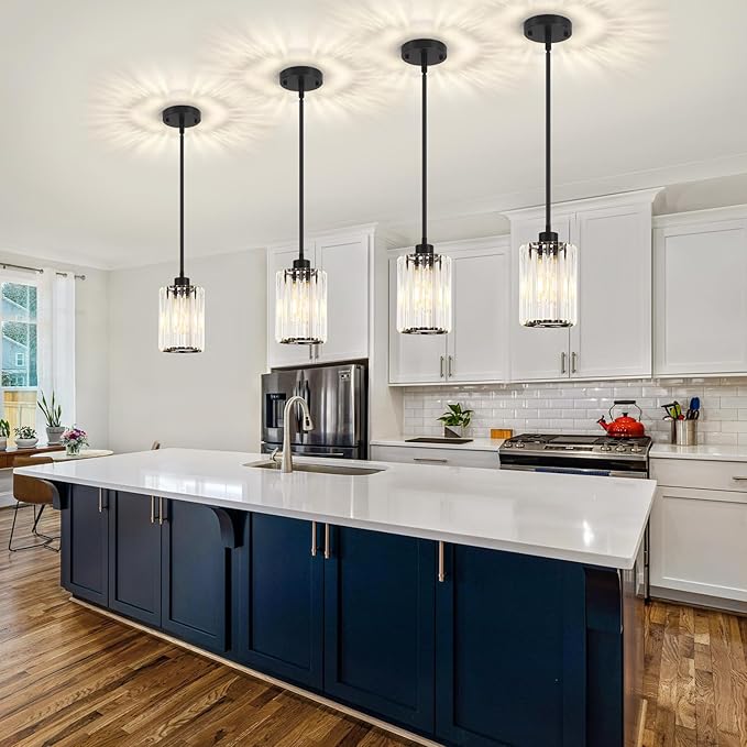 Black Pendant Light, Modern Crystal Pendant Lights Kitchen Island Lighting, Hanging Light Fixtures Mini Chandelier Pendant Lights for Island Dining Room Hallway Bedroom