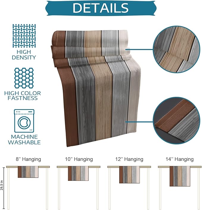 Farmhouse Cotton Linen Table Runner Dresser Scarf Retro Rustic Barn Wood Texture Ombre Ground Color Brown Grey Non-Slip Rectangle Settings Decoration for Kitchen Home Dining Holiday, 18x72 inch