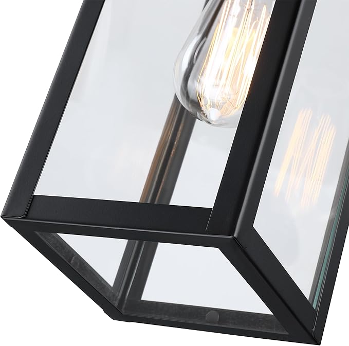 13 Inch Outdoor Pendant Lights for Porch-Ceiling Mount Exterior Pendant Lights Steel and Glass Outdoor Porch Hanging Light for Hallway Entrance Gazebo, E26