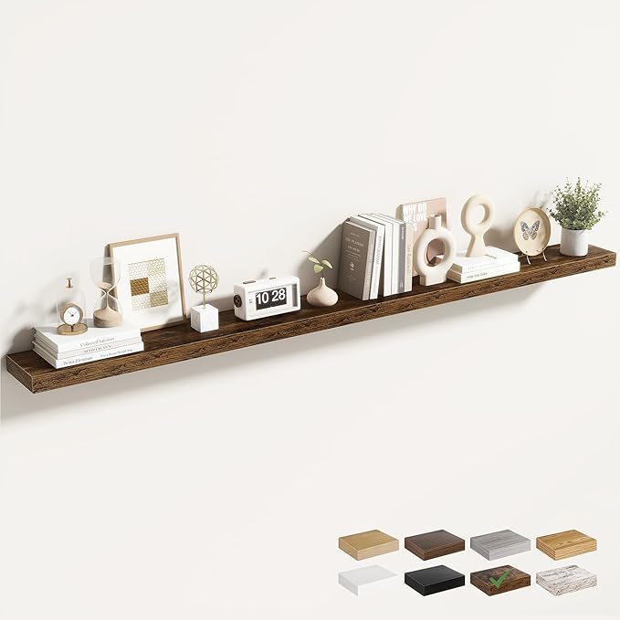 72 Inch Floating Shelves for Wall 1 Pack, 72" Wall Shelves for Books, Storage, Decor, Wall Mounted Floating Shelf with Invisible Brackets for Kitchen, Living Room, Brown