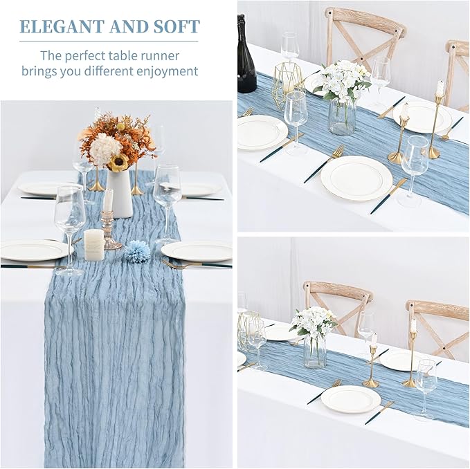 Dusty Blue Table Runner, 10FT Gauze Boho Cheesecloth Runner for Wedding Party