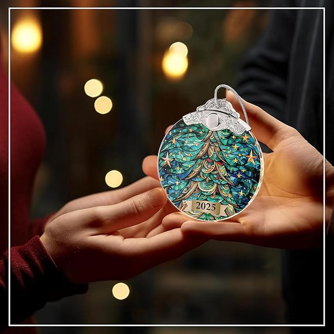 2025 Christmas Ornament, Suncatcher Mystery Christmas Tree Ornament, Unique 2025 Xmas Ornaments for Christmas Tree, Trending Christmas Ornaments 2025, Colorful Glass-Style Holiday Decoration