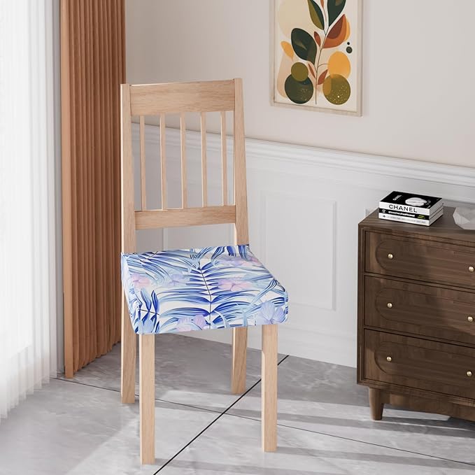 Stretch Dining Chair Seat Covers Set of 4,Dining Chair Slipcovers, Floral Printed Chair Covers,Soft Fabric Washable Upholstered Chair Seat Protector, No Rear Covers for Home Kitchen Dining Room