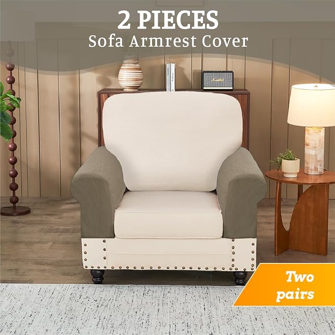Sectional Couch Covers for Sofa Cushion L Shaped Couch Cover Washable Soft Couch Cushion Covers Stretch Sofa Slipcovers(2-Piece for Sofa Armrest Cover, Khaki)