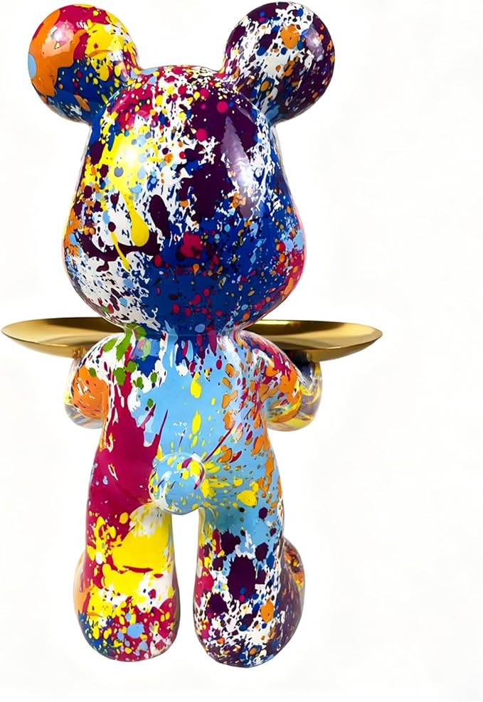 Bear Statue Resin Tray Sculpture for Home and Office Decor, Suitable for Bedroom, Living Room, Office on Table, Desktop, Shelves and Cabinet (Splash Dot)