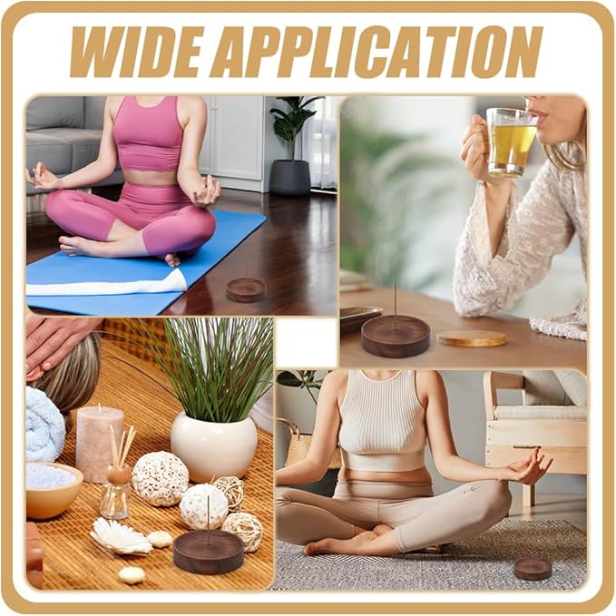 WEBEEDY 2 PCS Walnut Incense Holder for Sticks Round Wooden Incense Burner Tray Black Walnut Ash Catcher Wood Incenses Bowl for Home Yoga Meditation Office Christmas Decoration, 3.58 inch