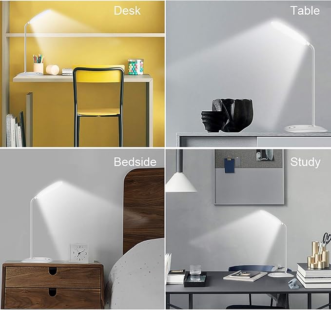 DEEPLITE LED Desk Lamp with Flexible Gooseneck 3 Level Brightness, Battery Operated Table Lamp 5W Touch Control, Compact Portable lamp for Dorm Study Office Bedroom(Set of 2)