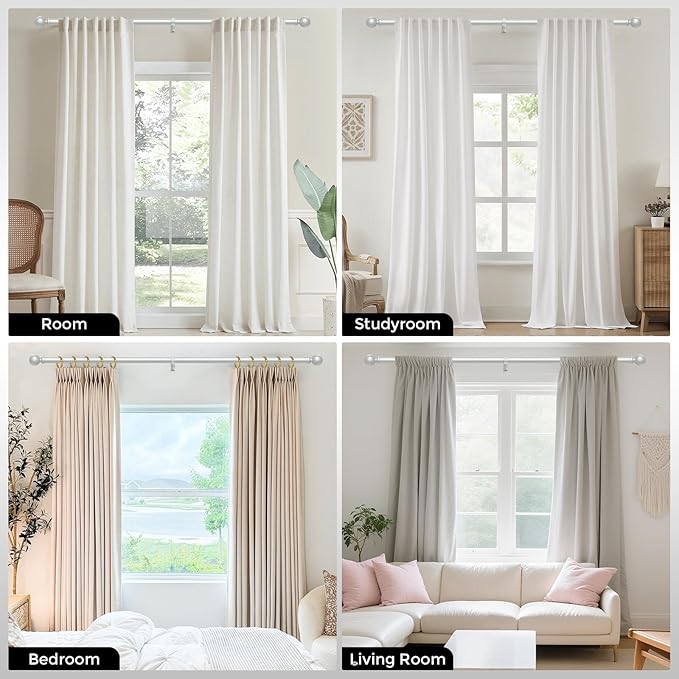 Silver Curtain Rod, 1 Inch Adjustable Heavy Duty Curtain Rods for Windows 30 to 56 Inch, Decorative Modern Window Treatment Rods, Telescopic Splicing Metal Drapery Pole, Easy Installation