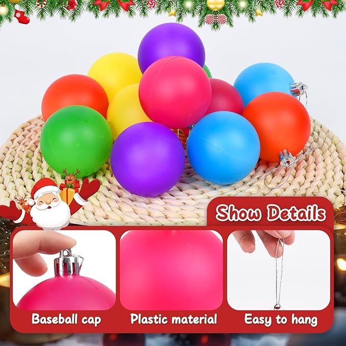 48 PCS 1.57 Inch Mini Neon Color Christmas Ball Ornaments Living Room Garden, Shatterproof Christmas Tree Ornament Set Small Ball Pendant for Xmas Party Supplies