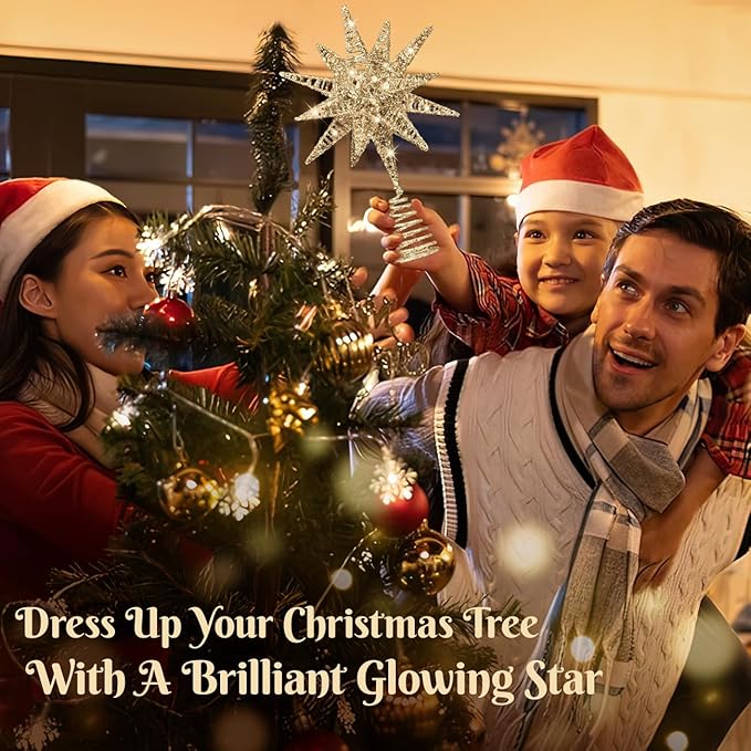 Luxspire Christmas Tree Topper, 3D Starburst Lighted Tree Topper, Plug in Christmas Star with Timer, Light Up Xmas Vintage/Modern Decorations for Holiday, Champagne Gold