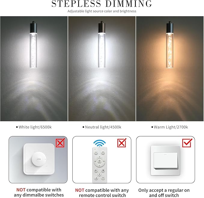 2 Pack Modern LED Pendant Light, Chrome Bubble Hanging Ceiling Lamp Fixture, 3 Color 2700K/4500K/6500K, Small Kitchen Island Chandeliers Over Table for Dining Room, Living Room, Bedroom, Bar, Cafe