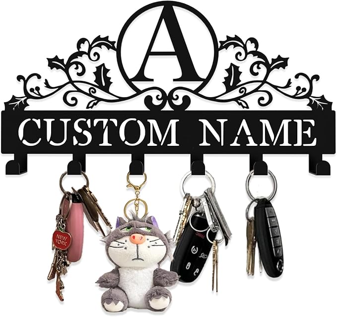Personalized Metal Key Rack Hooks, Key Holder Wall Mounted Key Hooks, Name Background Letter Theme Wall Decoration Hooks, Key Hanger Organizer for Living Room, Entryway, Bathroom, Office Decor