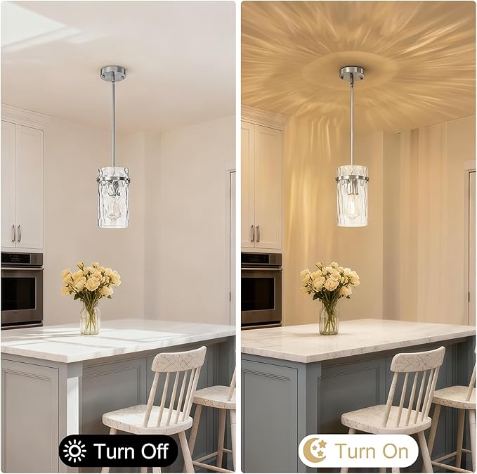 Brush Nickel Hammered Hand Blown Glass Pendant Light Fixtures, Pendant Lights Kitchen Island Modern Kitchen Island Light Dining Room Light Farmhouse Island Lights Sink 2 Pack