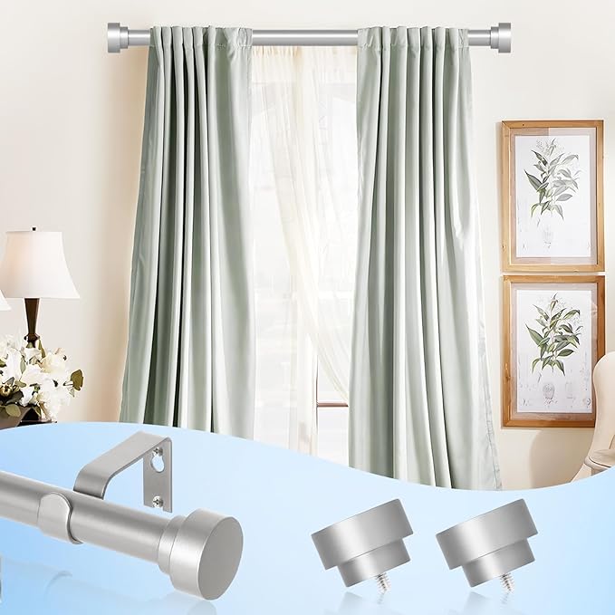 2 Pack Silver Curtain Rods for Windows 66 to 120 Inch(5.5-10ft),1 Inch Heavy Duty Curtain Rods, Long Adjustable Curtain Rod, Modern Drapery Rods,Telescoping Window Curtains Rod 30-120",Silver
