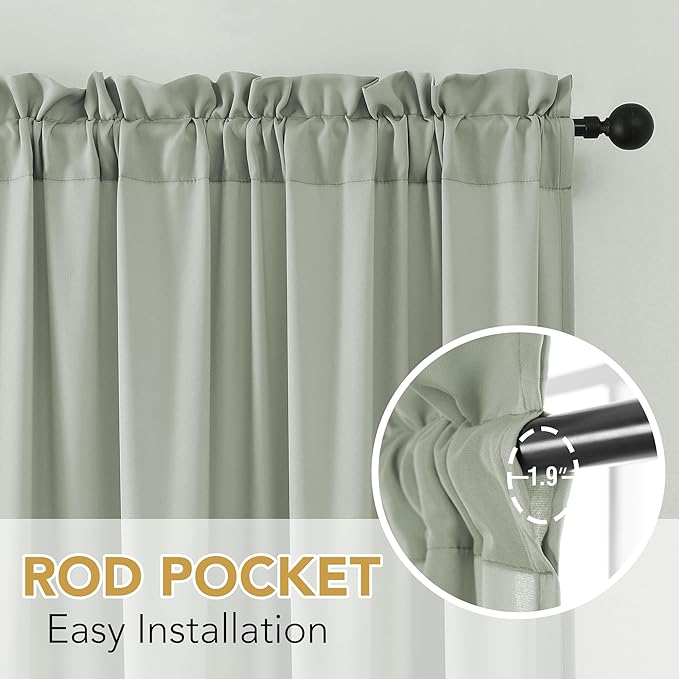 H.VERSAILTEX Sheer Curtains 63 inches Long No-See-Through Farmhouse Curtain for Living Room Light Filtering Semi Sheer Curtain for Bedroom Privacy Window Curtains Drapes 2 Panels Rod Pocket, Sage