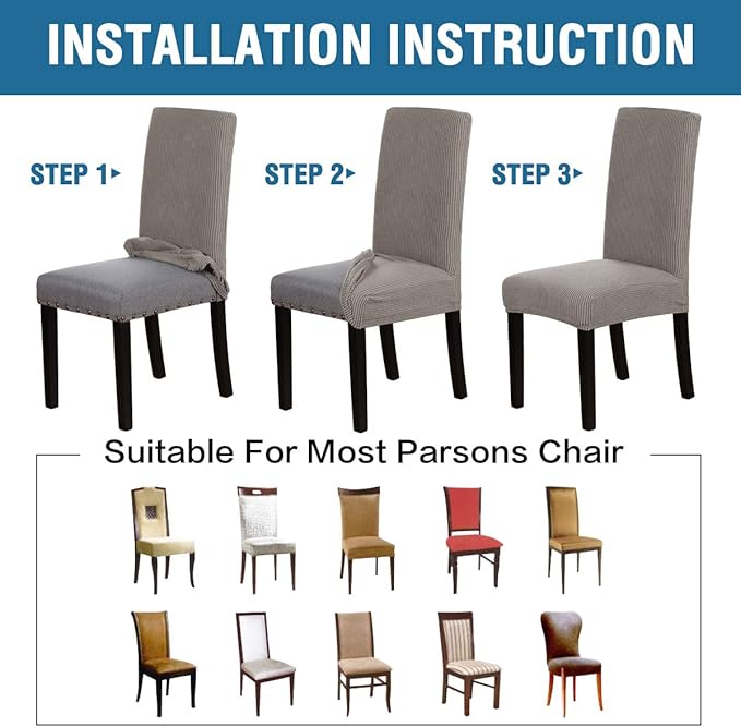 H.VERSAILTEX Stretch Dining Chair Covers Set of 4 Chair Covers for Dining Room Parsons Chair Slipcover Chair Protectors Covers Dining, Feature Textured Checked Jacquard Fabric, Taupe