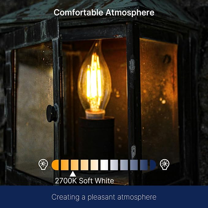 FLSNT Candelabra LED Light Bulbs, CA11 LED E12 Chandelier Light Bulbs 100W Equivalent, 2700K Soft White, 800LM, 5.5W, CRI 82+, AC 120V, 6 Pack, Dimmable UL,CA65 Listed.