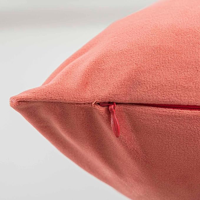 JUSPURBET Couch Pillow Covers Set of 2 Decorative Velvet Throw Pillow Covers Cases for Living Room Bedroom Home Decor Soft Cushion Covers Cases with Hidden Zipper for Sofa Bed 18x18 inch,Coral