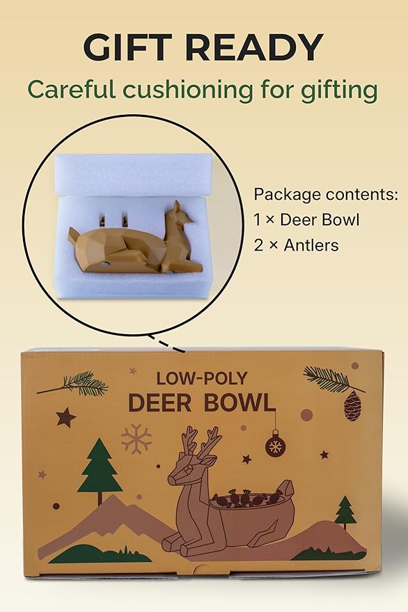Low-Poly Deer Bowl, Christmas Decorations, Resin Reindeer Statue, Deer Candy Dish & Key Holder, Deer Desk Decor for Living Room, Entryway, Dining Table, Office, Shelves