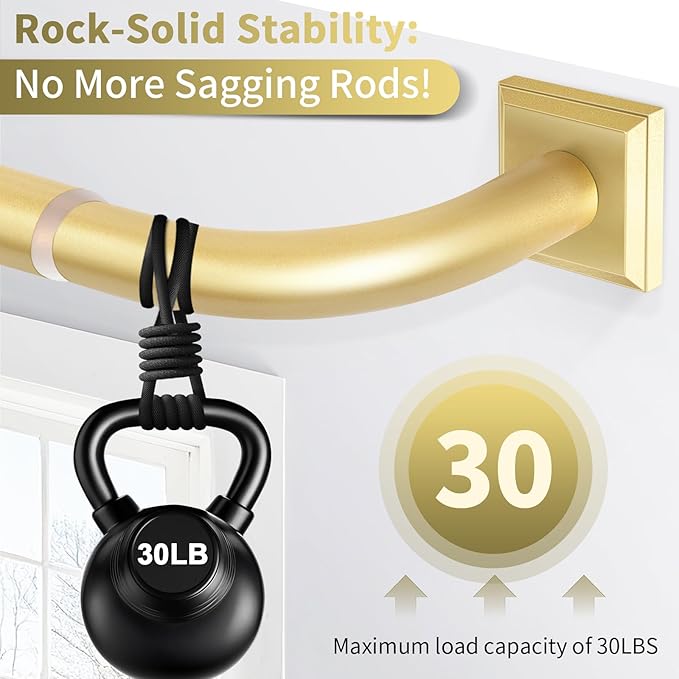 Gold Curtain Rods for Windows 48-90Inch(4-7.5ft) Heavy Duty Wrap Around Blackout Curtain Rods,Adjustable Room Darkening Drapery Rod for Bedroom, Living Room, Sliding Door & Outdoor Patio