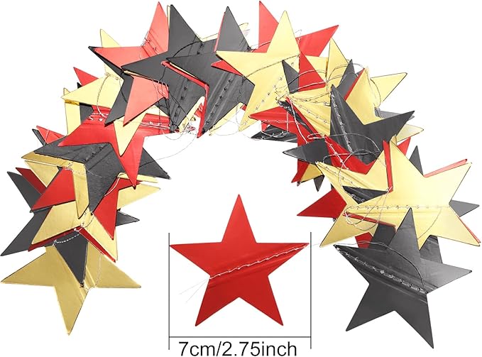 Patelai Glitter Star Garland Banner 2026 New Years Decor 130 Feet Star Hanging Banner Twinkle Backdrop for Birthday Classroom Wedding Christmas Party Supplies(Red, Black, Gold)