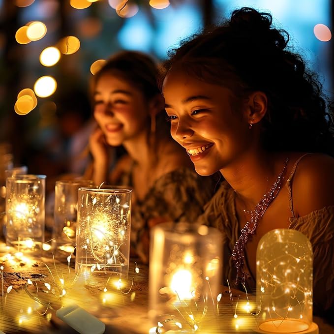 6 Pack 7FT 20 LED Battery Operated Fairy Lights, Warm White Mini String Lights with Silver Wire, Twinkle & Firefly Lights for Mason Jars, Wedding, Party, Christmas Decoration, Centerpieces