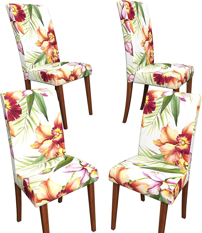Stretch Dining Chair Covers Set of 4,Floral Print Chair Covers,Soft Removable Washable,Pet Friendly Furniture Protector,Universal Chair Slipcovers for Home, Kitchen,Ceremony Dining Room Seat