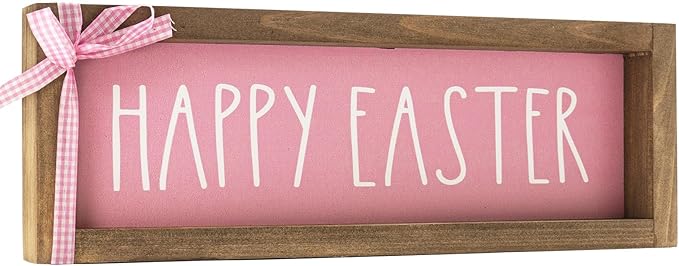 Happy Easter Sign, Wooden Pink Easter Table Top Decorations for Home Indoor, Spring Wood Decorative Signage Wall Art Living Room Tabletop Centerpieces Mantel Shelf Office Desk Rustic Decor