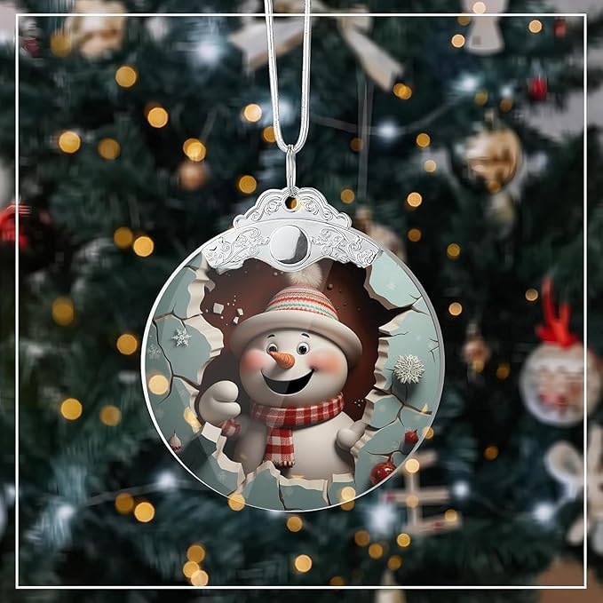 Snowman Christmas Ornament 2025, 2D-Flat Acrylic Snowman Ornaments for Christmas Tree, Holiday Snowmen Ornament, Funny Snowmen Decoration, Merry Christmas Ornament 2025, Winter Ornament Gift Idea