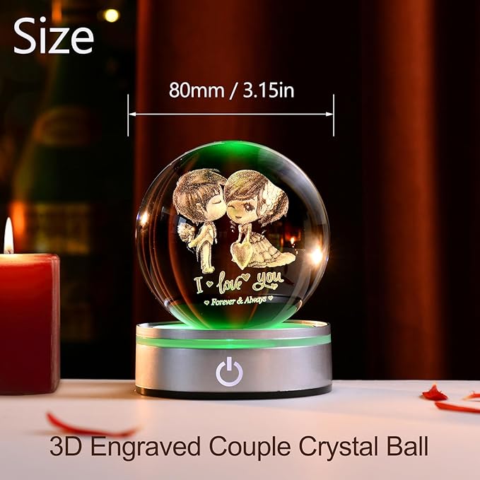 IFOLAINA Romantic Christmas Couple Gifts for Wife Girlfriends I Love You Gifts for Her Anniversary Birthday Valentines Day 3D Crystal Ball Night Light Glass Globe Decorative Decor