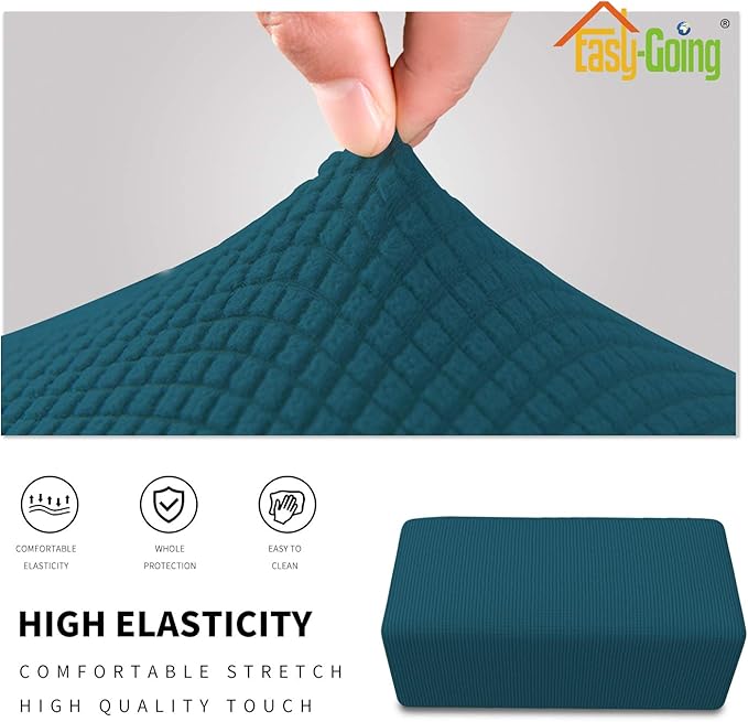 Easy-Going Stretch Ottoman Cover Folding Storage Stool Furniture Protector Soft Rectangle slipcover with Elastic Bottom(Ottoman Large,Peacock Blue)