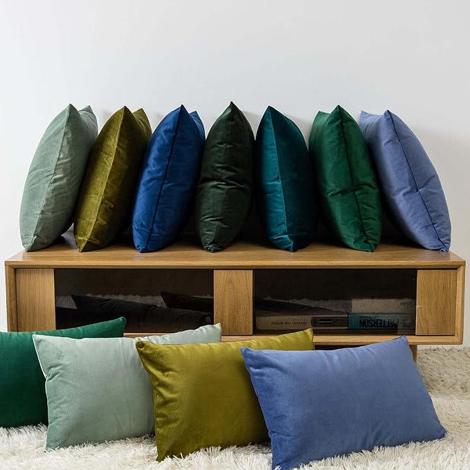JUSPURBET Throw Pillow Covers Set of 2 Decorative Velvet Pillow Covers for Couch Sofa Bed Soft Cushion Covers Cases with Invisible Zipper for Living Room Home Decor,Army Green,14x14 inch