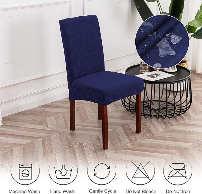 Genina Waterproof Dining Room Chair Covers Stretch Parsons Chair Slipcovers for Dining Room Kitchen Chair Protector Cover, Removable, Washable (6 Large, Flower Pattern-Navy)