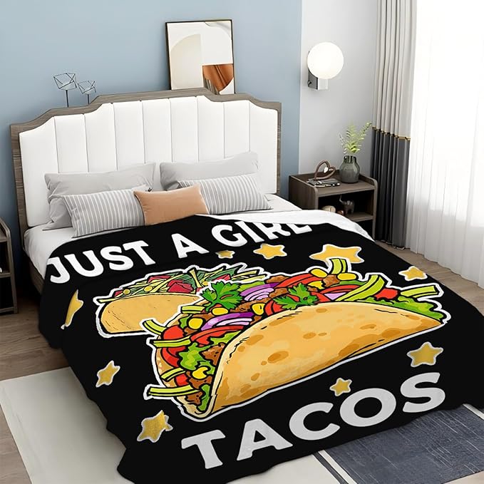 Tijuboni Tacos Throw Blanket Just A Girl Who Loves Tacos Gifts for Girls Boys Women Men Kids Adults Soft Flannel Fleece Blanket for Couch Sofa Bed Home Decor 40"x50"