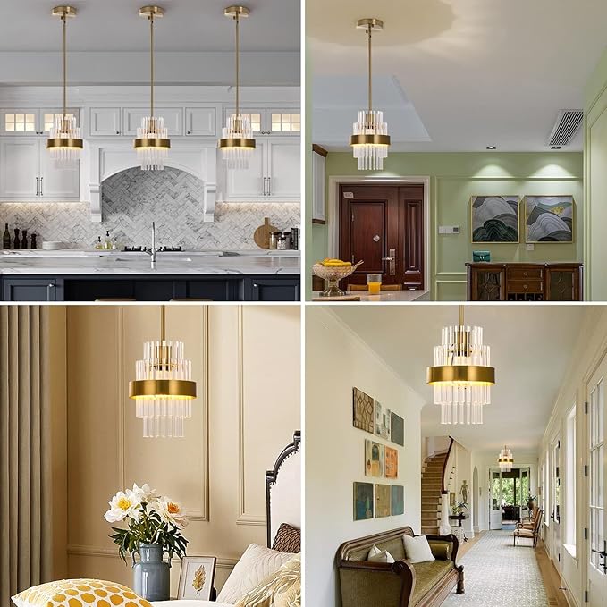 Pendant Light Fixtures, 7inch Modern Glass Pendant Lighting, Brass Color Kitchen Island Pendant Lights, Height Adjustable Pendant Lighting (Brass Color, 1 Pack)