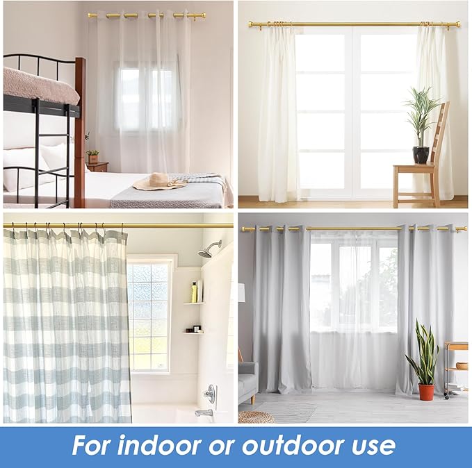 Rustic Curtain Rod, Industrial Curtain Rods for Windows 48 to 86 Inches, Blackout Wrap Around Curtain Rod, for Indoor and Outdoor, Simple Modern Design, 30 to 86 Inches, Gold