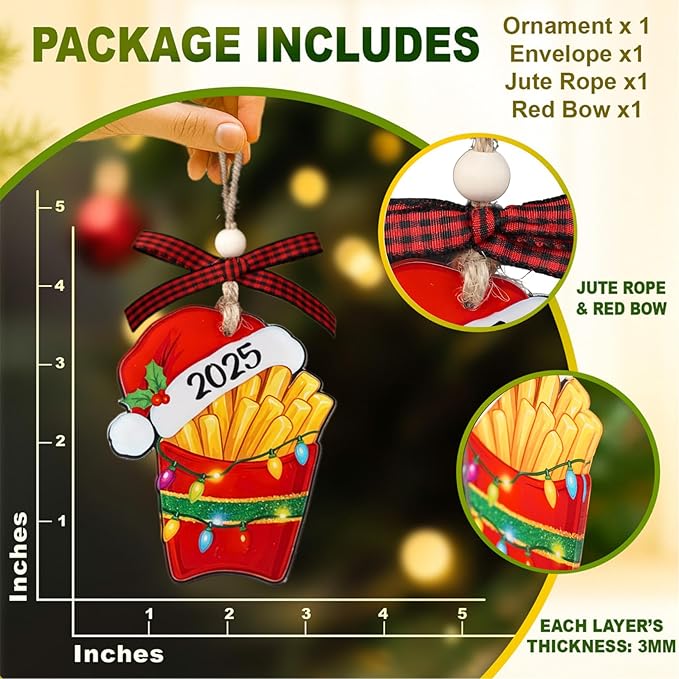 French Fries Ornaments - French Ornaments for Christmas Tree - Food Christmas Ornament - French Fries Gifts for Fast Food Lovers - Acrylic Ornament 2025